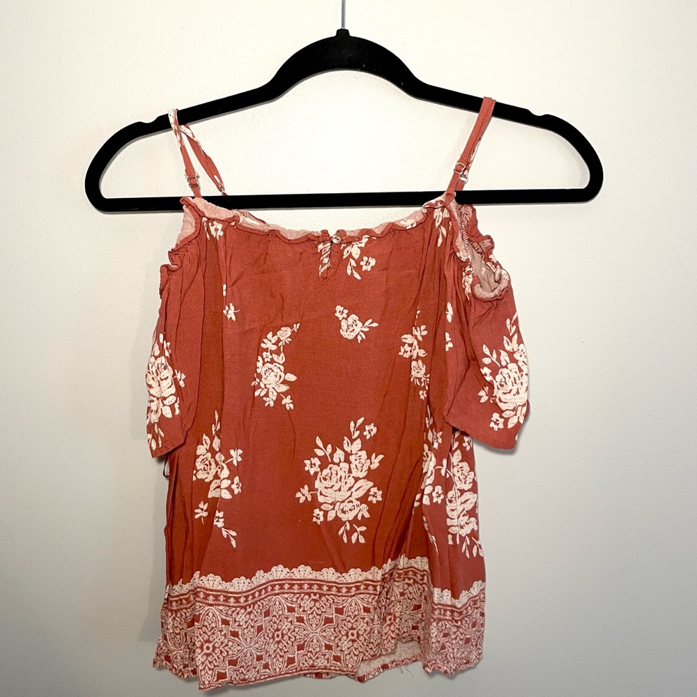 Orange red cold shoulder top